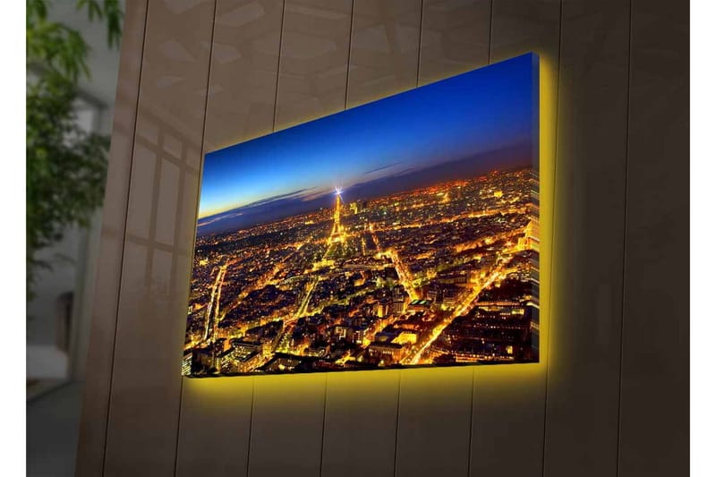 Lærredsbillede med LED-belysning - Natudsigt over Paris med Eiffeltårnet som hovedfokus - Mørkeblå / Gylden / Sort - Boligtilbehør - Billeder & kunst - Billeder på lærred