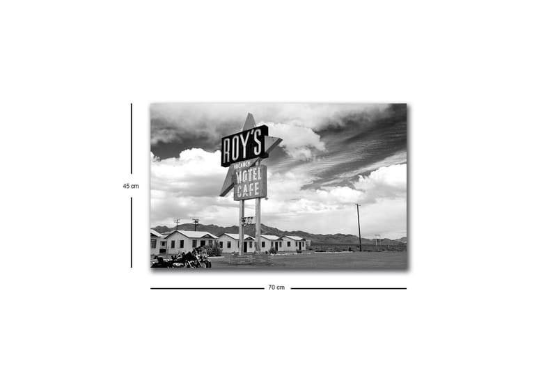 Lærredsbillede med LED-belysning - Nostalgisk skilt fra et motel i et ørkenlandskab - Sort / Hvid / Grå - Boligtilbehør - Billeder & kunst - Billeder på lærred