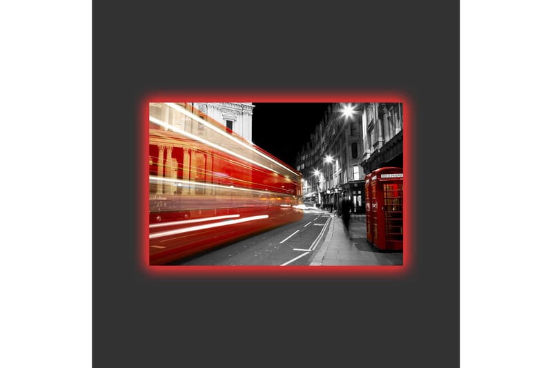 Lærredsbillede med LED-belysning - Rød bus i bevægelse på en sort-hvid bygade - Rød / Sort / Grå - Boligtilbehør - Billeder & kunst - Billeder på lærred