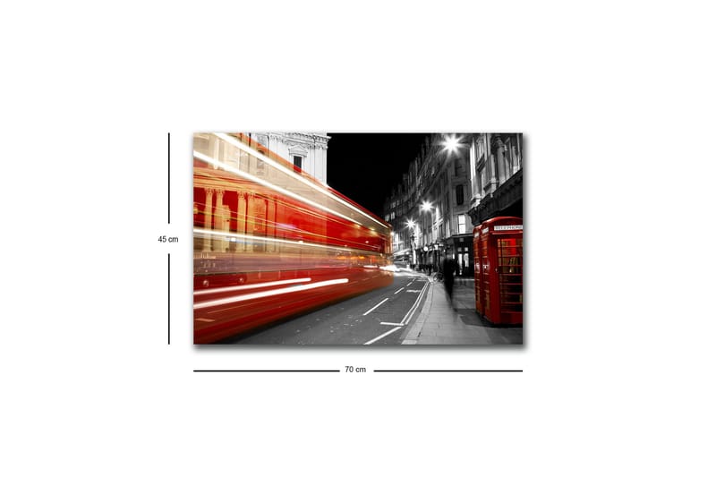 Lærredsbillede med LED-belysning - Rød bus i bevægelse på en sort-hvid bygade - Rød / Sort / Grå - Boligtilbehør - Billeder & kunst - Billeder på lærred