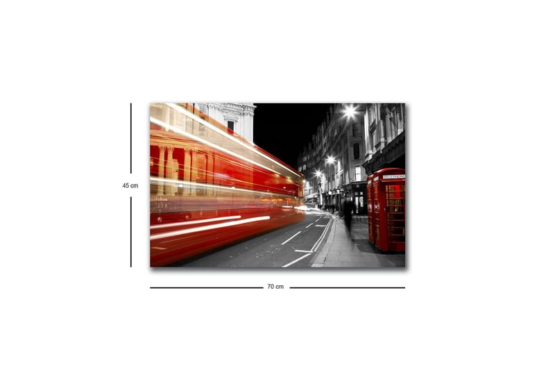 Lærredsbillede med LED-belysning - Rød bus i bevægelse på en sort-hvid bygade - Rød / Sort / Grå - Boligtilbehør - Billeder & kunst - Billeder på lærred