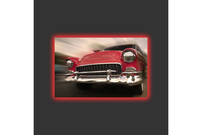 Lærredsbillede med LED-belysning - Rød klassisk bil i bevægelse - Rød / Sølv - Boligtilbehør - Billeder & kunst - Billeder på lærred