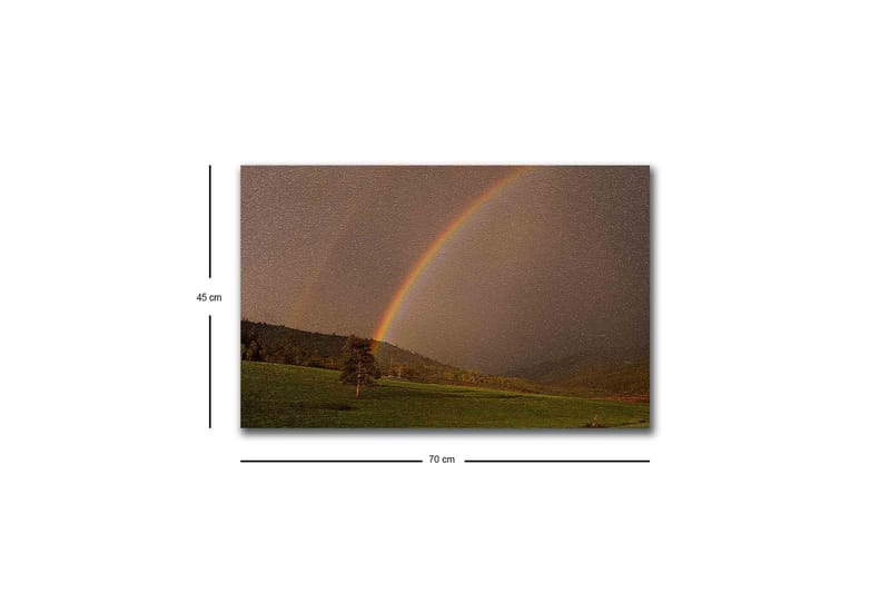 Lærredsbillede med LED-belysning - Regnbue strækker sig over en grøn dal - Grøn / Brun / Gul - Boligtilbehør - Billeder & kunst - Billeder på lærred
