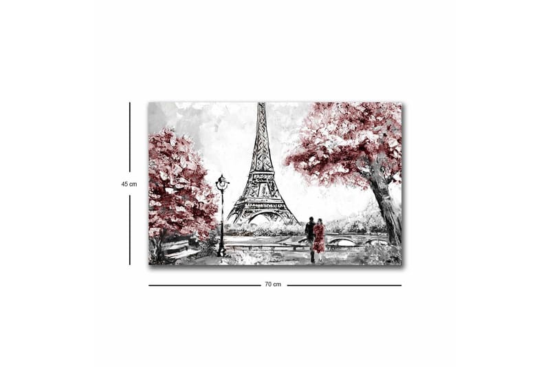 Lærredsbillede med LED-belysning - Romantisk scene med Eiffeltårnet og blomstrende træer - Rød / Sort / Grå - Boligtilbehør - Billeder & kunst - Billeder på lærred