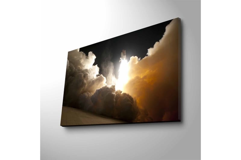Lærredsbillede med LED-belysning - Rumfærge letter gennem skyer af røg og damp, Mørkegrå / Orange / Hvid