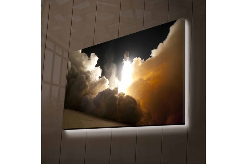 Lærredsbillede med LED-belysning - Rumfærge letter gennem skyer af røg og damp - Mørkegrå / Orange / Hvid - Boligtilbehør - Billeder & kunst - Billeder på lærred