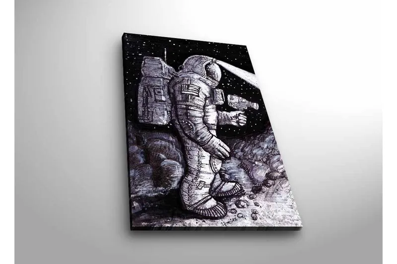 Lærredsbillede med LED-belysning - Rumfarer i et stjerneklar miljø, Sort / Grå / Hvid