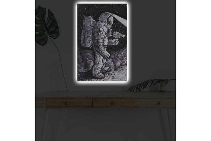 Lærredsbillede med LED-belysning - Rumfarer i et stjerneklar miljø - Sort / Grå / Hvid - Boligtilbehør - Billeder & kunst - Billeder på lærred