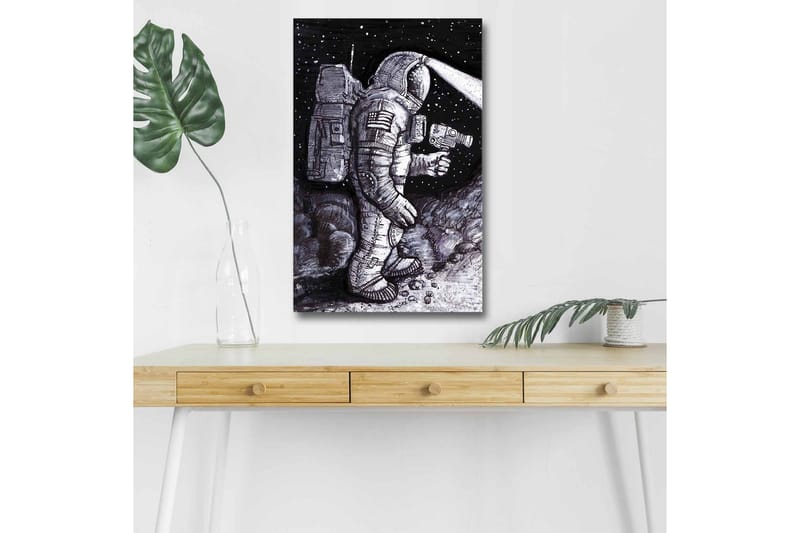 Lærredsbillede med LED-belysning - Rumfarer i et stjerneklar miljø - Sort / Grå / Hvid - Boligtilbehør - Billeder & kunst - Billeder på lærred