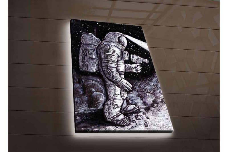 Lærredsbillede med LED-belysning - Rumfarer i et stjerneklar miljø - Sort / Grå / Hvid - Boligtilbehør - Billeder & kunst - Billeder på lærred