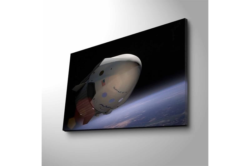 Lærredsbillede med LED-belysning - Rumfartøj i kredsløb om Jorden, Sort / Hvid / Blå