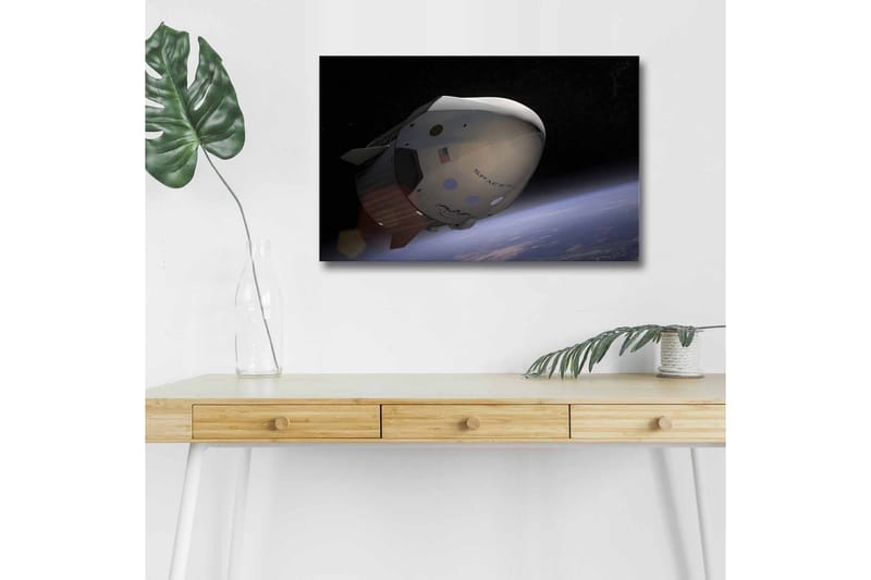Lærredsbillede med LED-belysning - Rumfartøj i kredsløb om Jorden - Sort / Hvid / Blå - Boligtilbehør - Billeder & kunst - Billeder på lærred