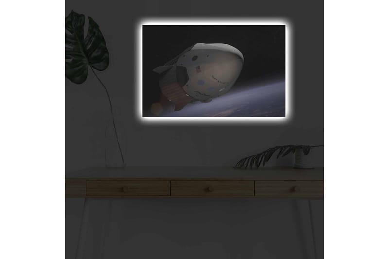 Lærredsbillede med LED-belysning - Rumfartøj i kredsløb om Jorden - Sort / Hvid / Blå - Boligtilbehør - Billeder & kunst - Billeder på lærred