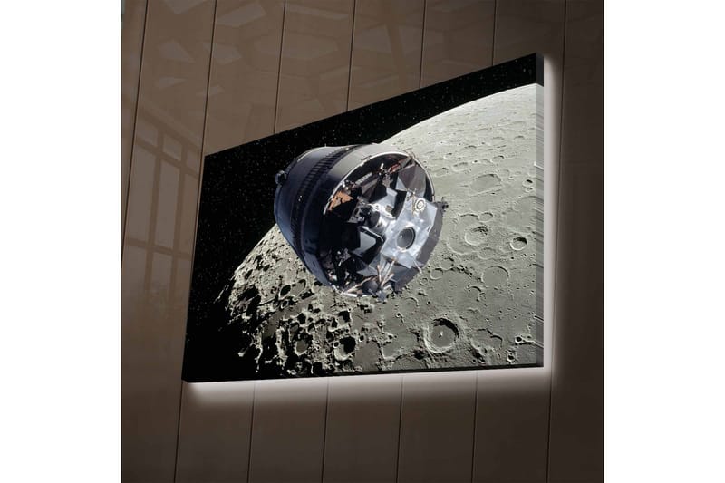 Lærredsbillede med LED-belysning - Rumfartøj i kredsløb om månen, Grå / Sort / Sølv