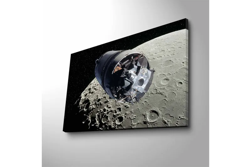Lærredsbillede med LED-belysning - Rumfartøj i kredsløb om månen - Grå / Sort / Sølv - Boligtilbehør - Billeder & kunst - Billeder på lærred
