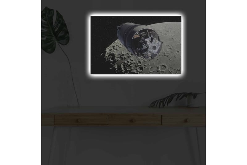 Lærredsbillede med LED-belysning - Rumfartøj i kredsløb om månen - Grå / Sort / Sølv - Boligtilbehør - Billeder & kunst - Billeder på lærred