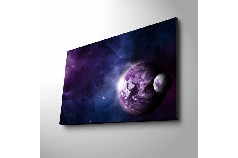 Lærredsbillede med LED-belysning - Rumlandskab med planeter og stjerner - Lilla / Blå / Hvid - Boligtilbehør - Billeder & kunst - Billeder på lærred