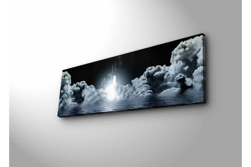 Lærredsbillede med LED-belysning - Rumraket letter gennem en overskyet himmel - Mørkegrå / Hvid / Lyseblå - Boligtilbehør - Billeder & kunst - Billeder på lærred