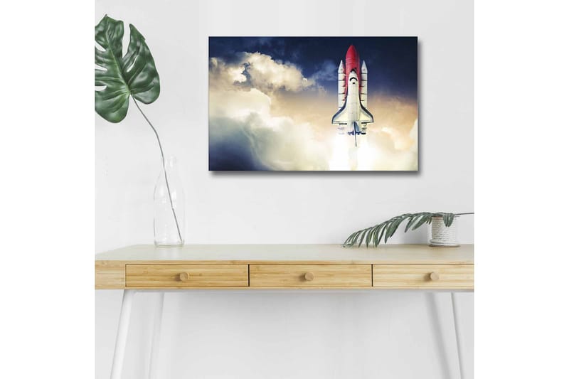 Lærredsbillede med LED-belysning - Rumraket letter mod himlen - Rød / Hvid / Blå - Boligtilbehør - Billeder & kunst - Billeder på lærred