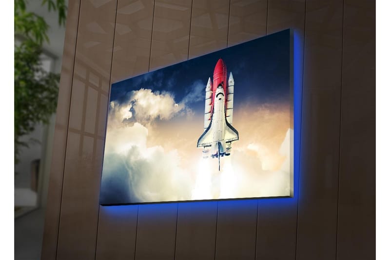 Lærredsbillede med LED-belysning - Rumraket letter mod himlen - Rød / Hvid / Blå - Boligtilbehør - Billeder & kunst - Billeder på lærred