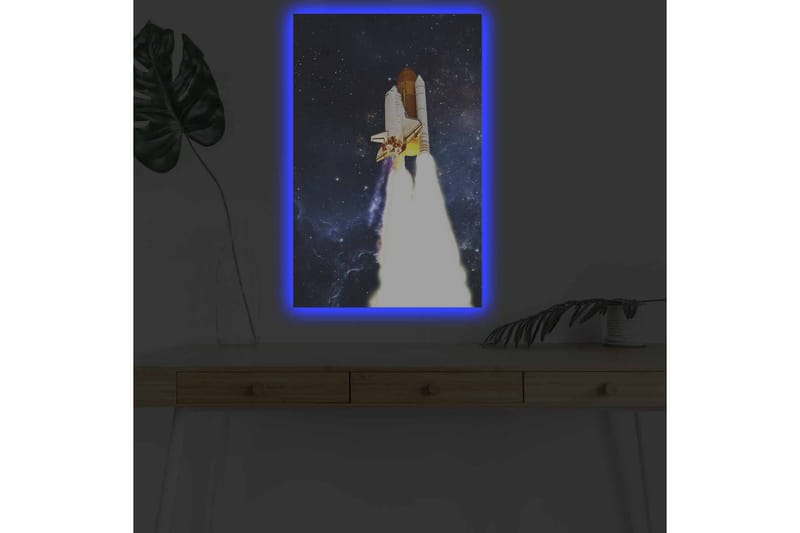 Lærredsbillede med LED-belysning - Rumraket letter mod stjernerne - Mørkeblå / Hvid / Orange - Boligtilbehør - Billeder & kunst - Billeder på lærred
