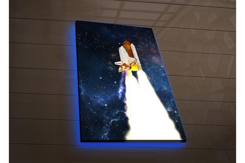 Lærredsbillede med LED-belysning - Rumraket letter mod stjernerne - Mørkeblå / Hvid / Orange - Boligtilbehør - Billeder & kunst - Billeder på lærred