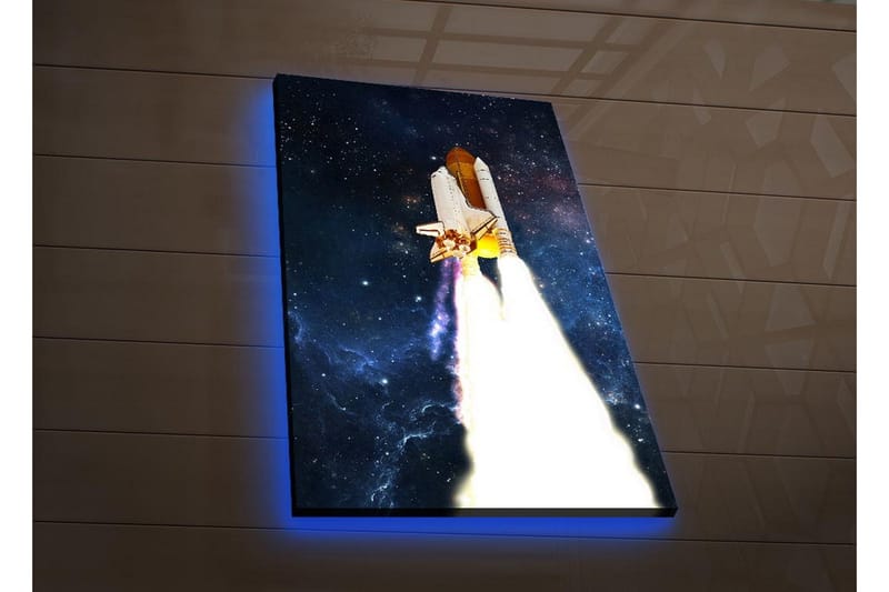 Lærredsbillede med LED-belysning - Rumraket letter mod stjernerne - Mørkeblå / Hvid / Orange - Boligtilbehør - Billeder & kunst - Billeder på lærred