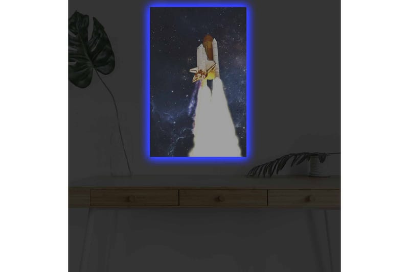 Lærredsbillede med LED-belysning - Rumraket letter mod stjernerne - Mørkeblå / Hvid / Orange - Boligtilbehør - Billeder & kunst - Billeder på lærred