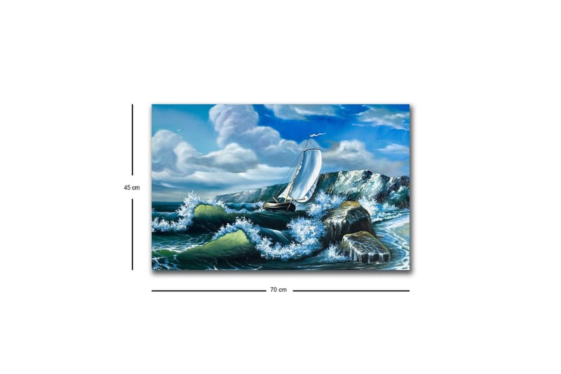 Lærredsbillede med LED-belysning - Sejlbåd kæmper mod stærke bølger - Blå / Grøn / Hvid - Boligtilbehør - Billeder & kunst - Billeder på lærred