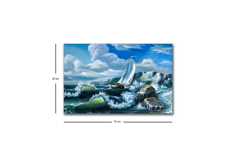 Lærredsbillede med LED-belysning - Sejlbåd kæmper mod stærke bølger - Blå / Grøn / Hvid - Boligtilbehør - Billeder & kunst - Billeder på lærred