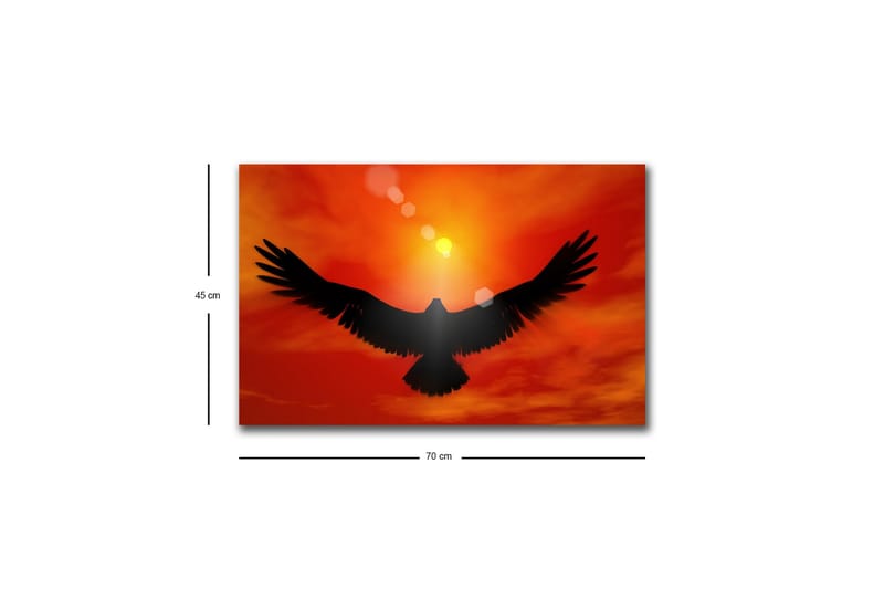 Lærredsbillede med LED-belysning - Silhuet af en ørn, der flyver mod en solnedgang i klare farver - Rød / Sort / Orange - Boligtilbehør - Billeder & kunst - Billeder på lærred