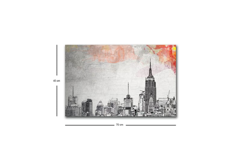 Lærredsbillede med LED-belysning - Silhuet af en by med ikoniske bygninger i sort-hvid - Sort / Grå / Lys pink - Boligtilbehør - Billeder & kunst - Billeder på lærred