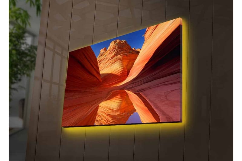 Lærredsbillede med LED-belysning - Smuk kløft med buede klippevægge i varme nuancer - Rød / Orange / Blå - Boligtilbehør - Billeder & kunst - Billeder på lærred