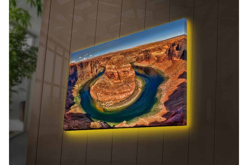 Lærredsbillede med LED-belysning - Smuk udsigt over en snoet flod omgivet af dramatiske klipper - Rød / Grøn / Blå - Boligtilbehør - Billeder & kunst - Billeder på lærred