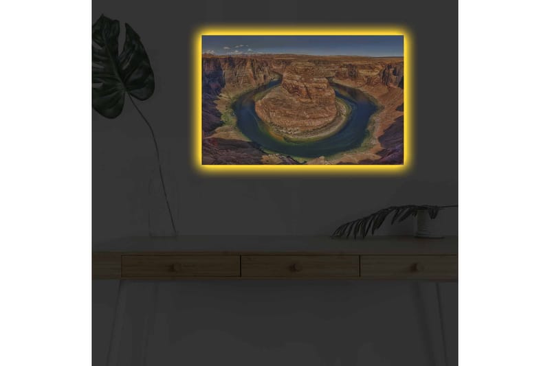 Lærredsbillede med LED-belysning - Smuk udsigt over en snoet flod omgivet af dramatiske klipper - Rød / Grøn / Blå - Boligtilbehør - Billeder & kunst - Billeder på lærred