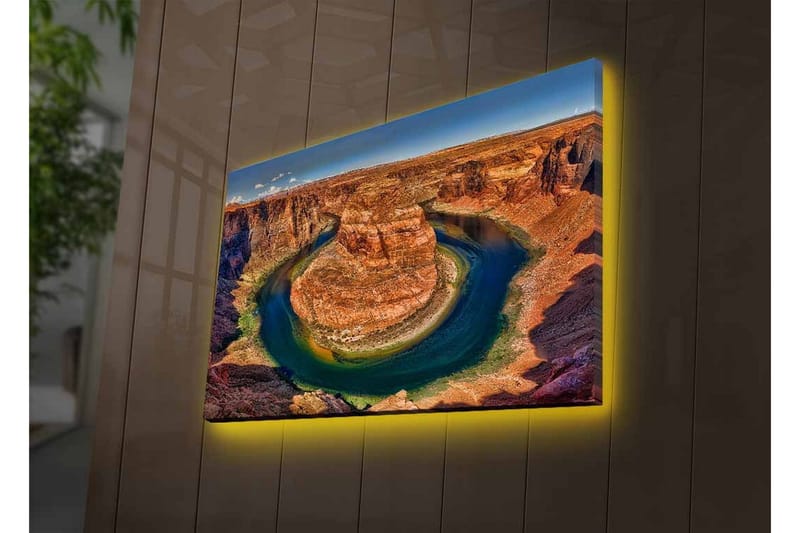 Lærredsbillede med LED-belysning - Smuk udsigt over en snoet flod omgivet af dramatiske klipper - Rød / Grøn / Blå - Boligtilbehør - Billeder & kunst - Billeder på lærred