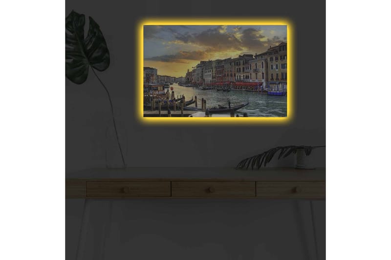 Lærredsbillede med LED-belysning - Smuk udsigt over en venetiansk kanal ved solnedgang - Blå / Orange / Beige - Boligtilbehør - Billeder & kunst - Billeder på lærred