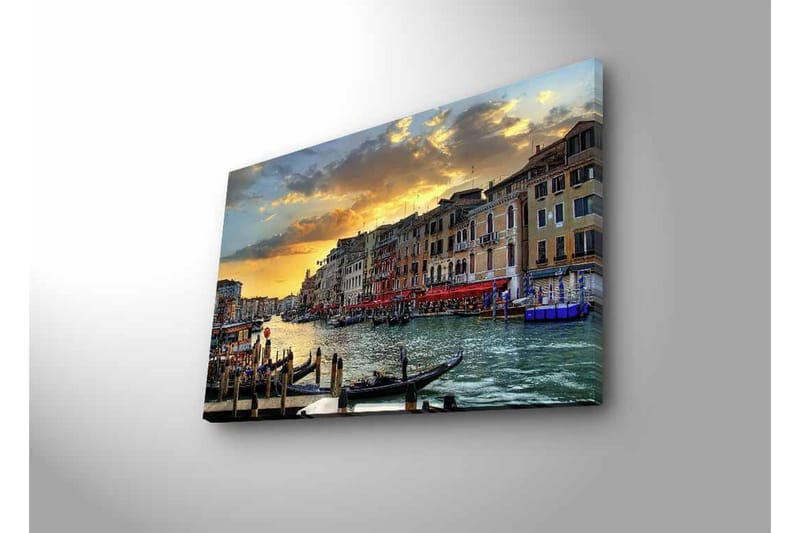 Lærredsbillede med LED-belysning - Smuk udsigt over en venetiansk kanal ved solnedgang - Blå / Orange / Beige - Boligtilbehør - Billeder & kunst - Billeder på lærred