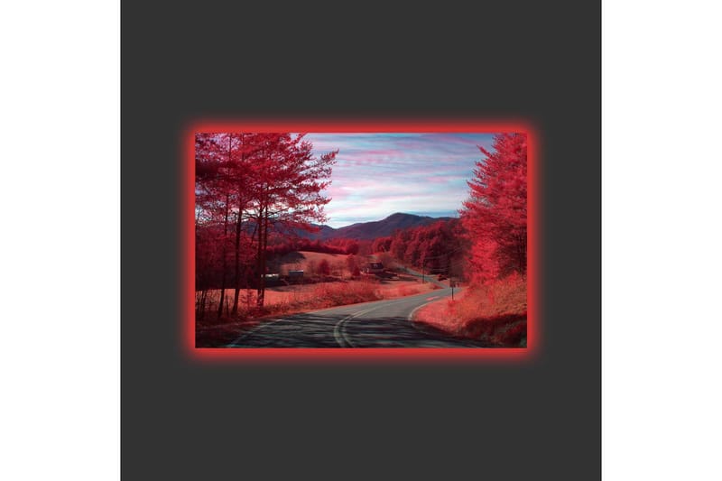 Lærredsbillede med LED-belysning - Smukt landskab med røde træer og en snoet vej - Rød / Mørkerød - Boligtilbehør - Billeder & kunst - Billeder på lærred