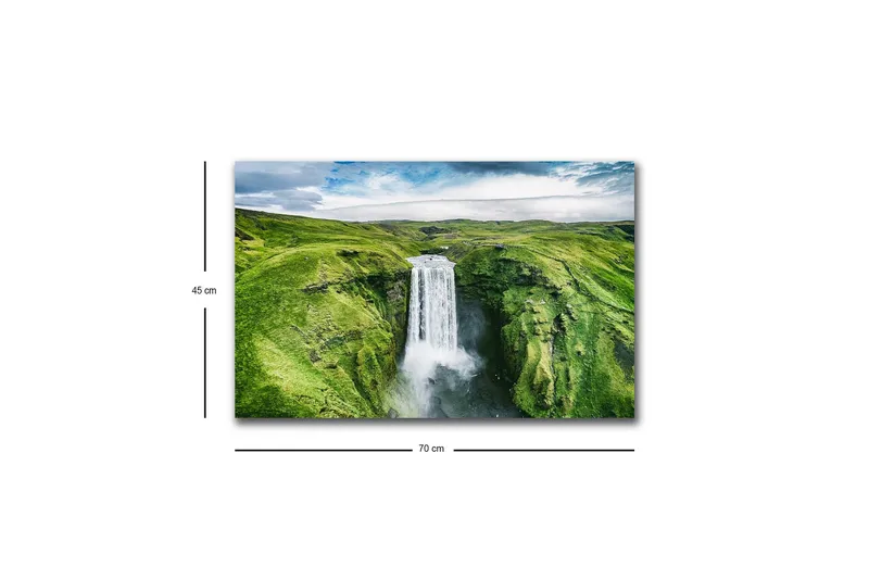 Lærredsbillede med LED-belysning - Smukt vandfald i en frodig dal - Grøn / Hvid / Blå - Boligtilbehør - Billeder & kunst - Billeder på lærred