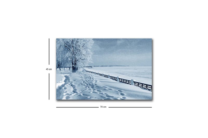 Lærredsbillede med LED-belysning - Snedækket landskab med spor i sneen og træer langs en vej - Hvid / Lyseblå / Grå - Boligtilbehør - Billeder & kunst - Billeder på lærred