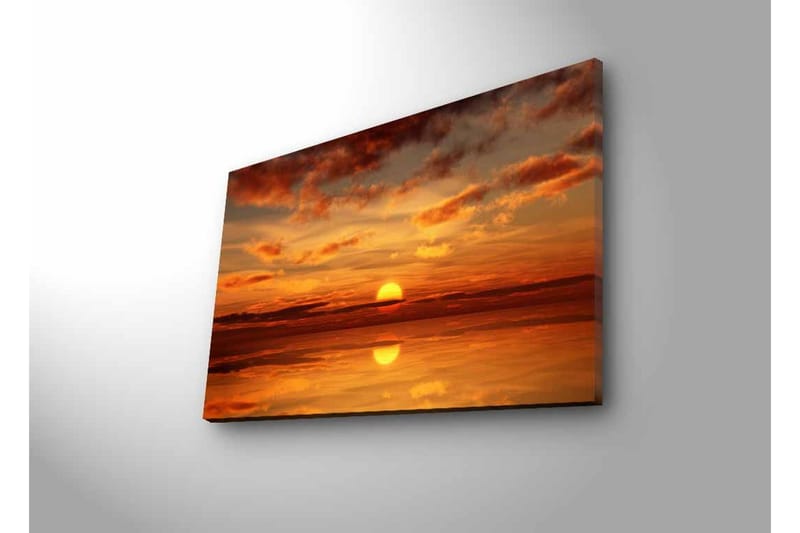 Lærredsbillede med LED-belysning - Solnedgang over roligt vand med dramatiske skyformationer - Orange / Guld / Rød - Boligtilbehør - Billeder & kunst - Billeder på lærred