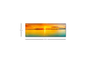 Lærredsbillede med LED-belysning - Solnedgang over roligt vand - Orange / Blå / Guld - Boligtilbehør - Billeder & kunst - Billeder på lærred