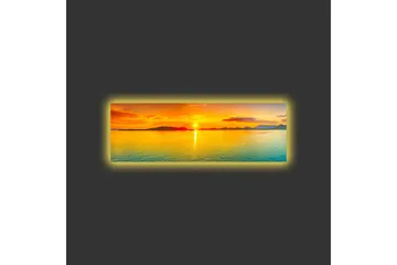 Lærredsbillede med LED-belysning - Solnedgang over roligt vand - Orange / Blå / Guld - Boligtilbehør - Billeder & kunst - Billeder på lærred
