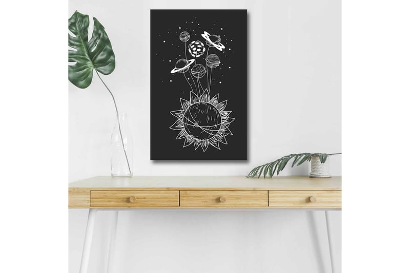 Lærredsbillede med LED-belysning - Solsystem med planeter og stjerner i en grafisk komposition - Sort / Hvid - Boligtilbehør - Billeder & kunst - Billeder på lærred