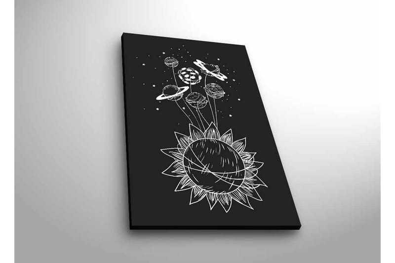 Lærredsbillede med LED-belysning - Solsystem med planeter og stjerner i en grafisk komposition, Sort / Hvid