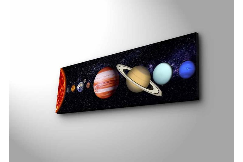 Lærredsbillede med LED-belysning - Solsystemets planeter i en stjerneklar baggrund - Mørkeblå / Orange / Beige - Boligtilbehør - Billeder & kunst - Billeder på lærred