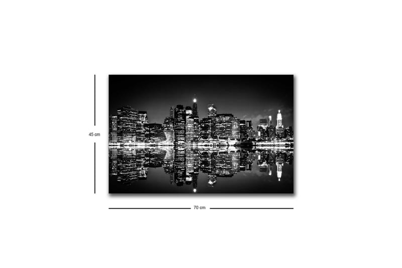 Lærredsbillede med LED-belysning - Sort-hvid bysilhuet med refleksioner i vandoverfladen - Sort / Hvid / Grå - Boligtilbehør - Billeder & kunst - Billeder på lærred