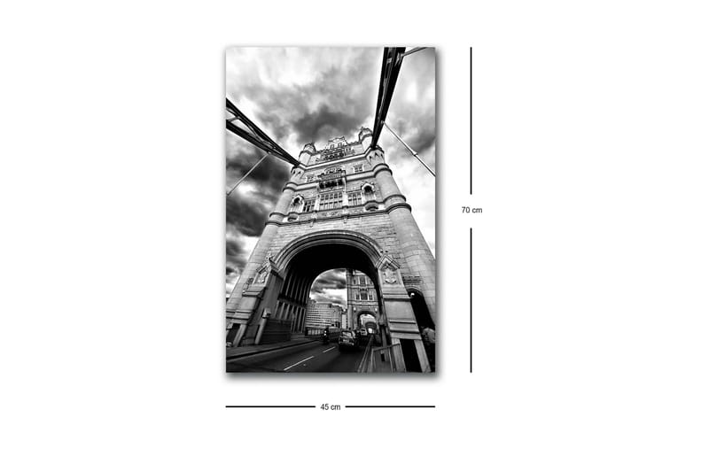 Lærredsbillede med LED-belysning - Sort-hvidt billede af Tower Bridge i London med dramatiske skyer - Sort / Hvid / Grå - Boligtilbehør - Billeder & kunst - Billeder på lærred