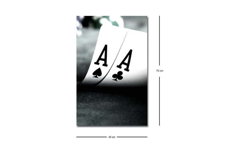 Lærredsbillede med LED-belysning - Spillekort med to esser i fokus - Sort / Hvid / Grøn - Boligtilbehør - Billeder & kunst - Billeder på lærred